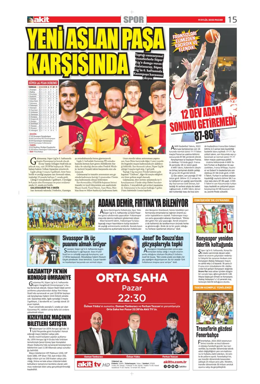 Günün spor manşetleri (11 Eylül 2022) 19