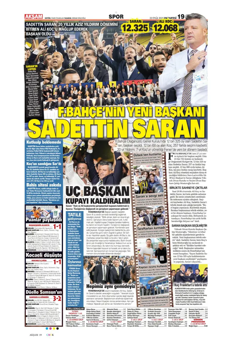 "Başkanı değişti, kaderi değişmedi" (22 Eylül spor manşetleri) 4
