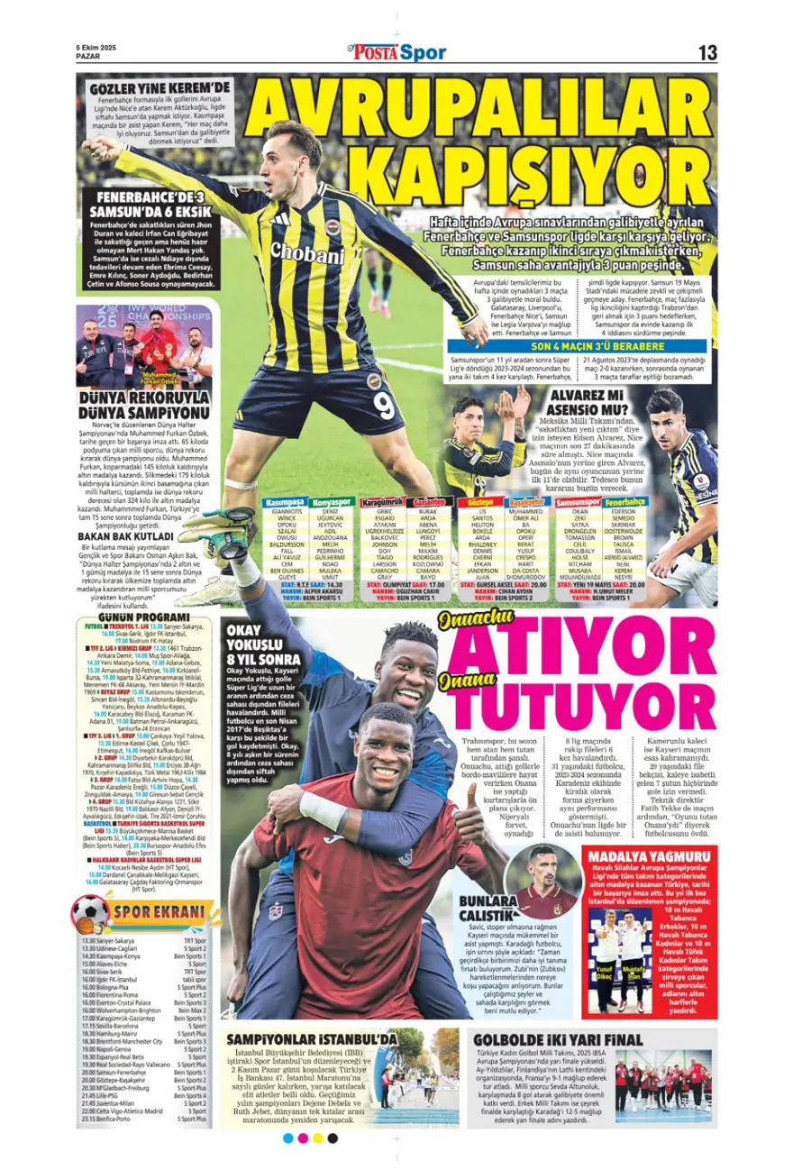 "Kartal salladı, Aslan yıkılmadı" (5 Ekim 2025 spor manşetleri) 14