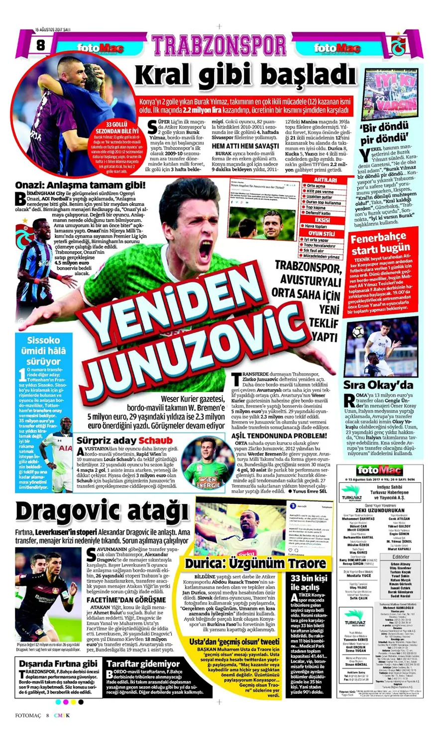 Günün spor gazeteleri (Transfer haberleri - 15 Ağustos 2017) Günün spor gazeteleri (Transfer haberleri - 15 Ağustos 2017)