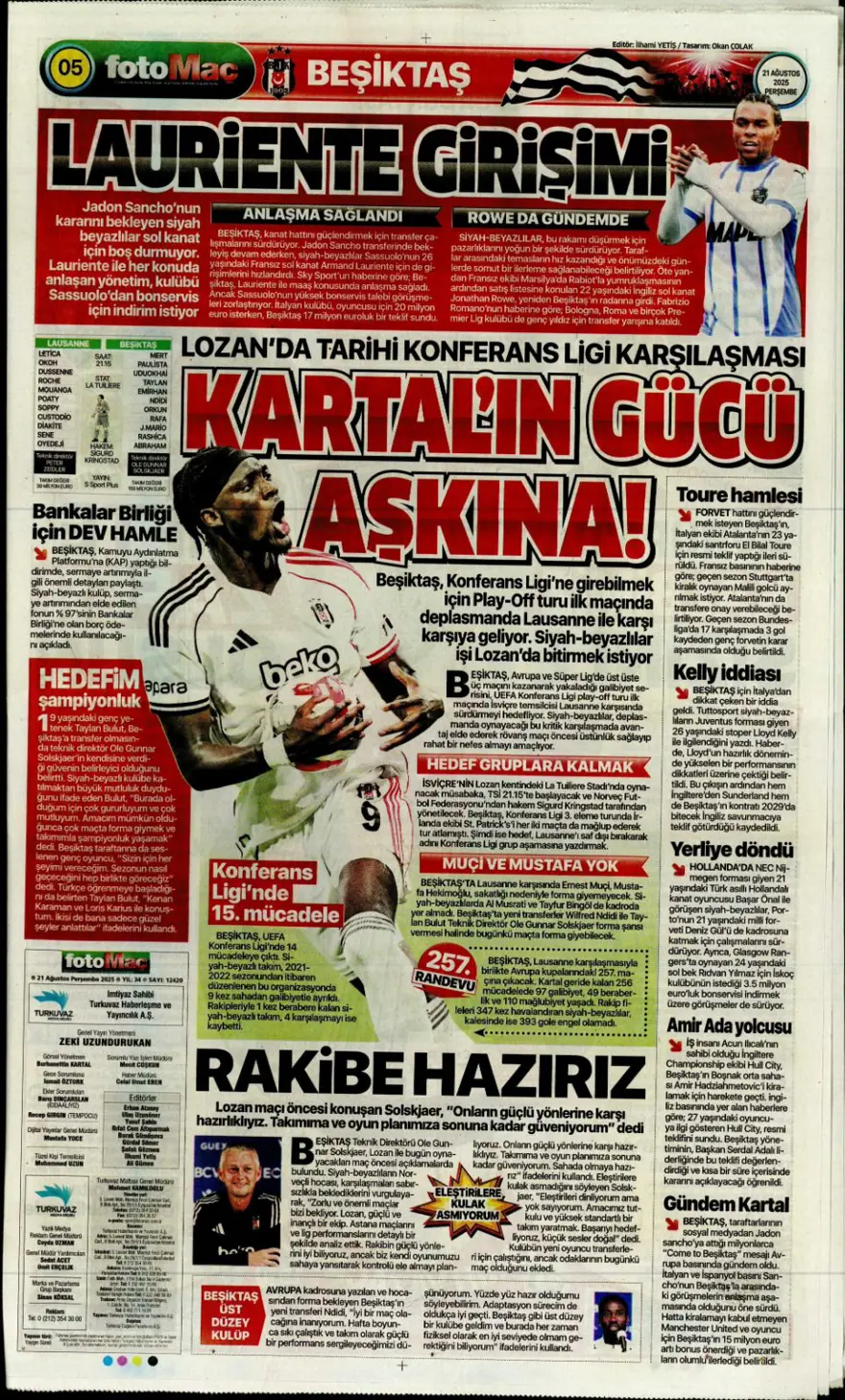 "Akanji müjdesi" (21 Ağustos spor manşetleri) 13