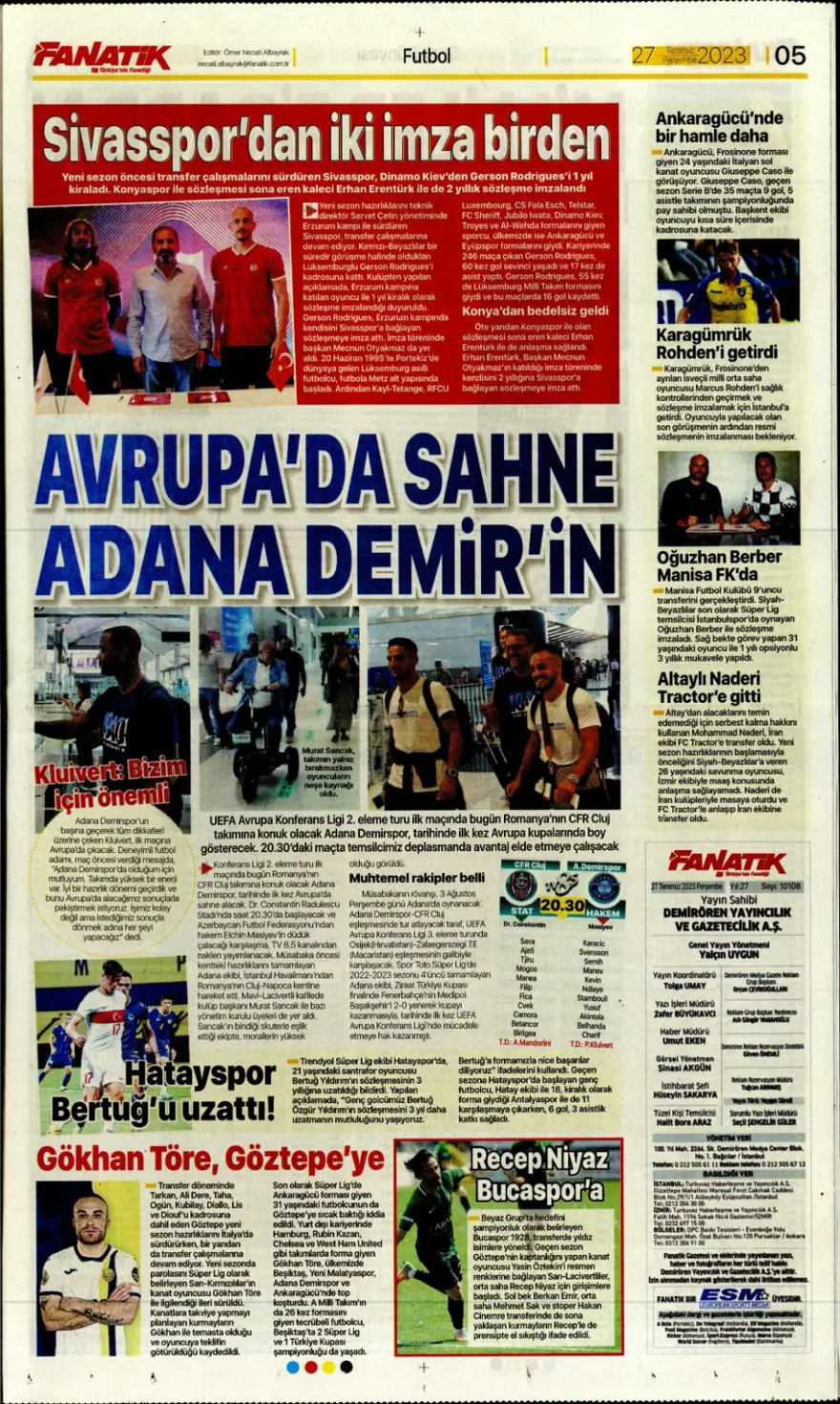 "Hücumda joker Rebic" günün spor manşetleri (27 Temmuz 2023) 7