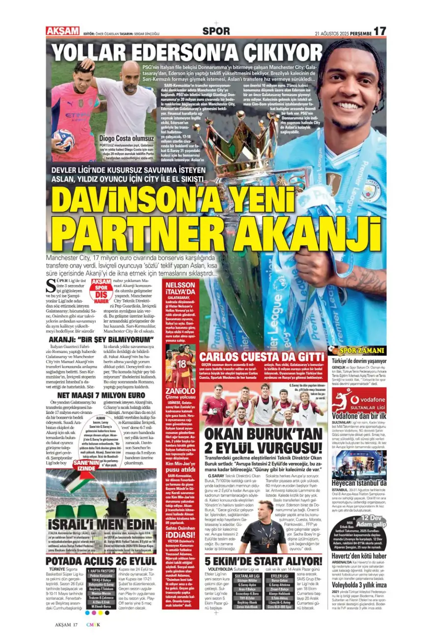 "Akanji müjdesi" (21 Ağustos spor manşetleri) 6