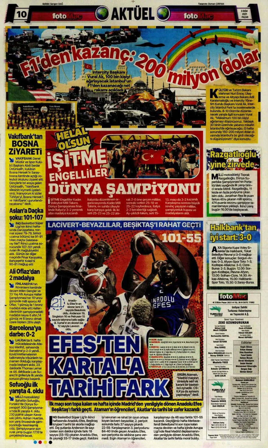 Günün spor manşetleri (03 Ekim 2021) 13