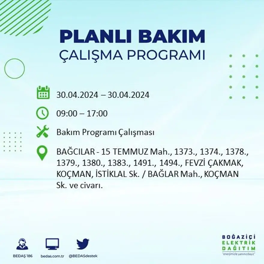 İstanbul'un 23 ilçesinde elektrik kesintisi: Elektrikler ne zaman gelecek? (30 Nisan tarihli BEDAŞ kesinti programı) 10