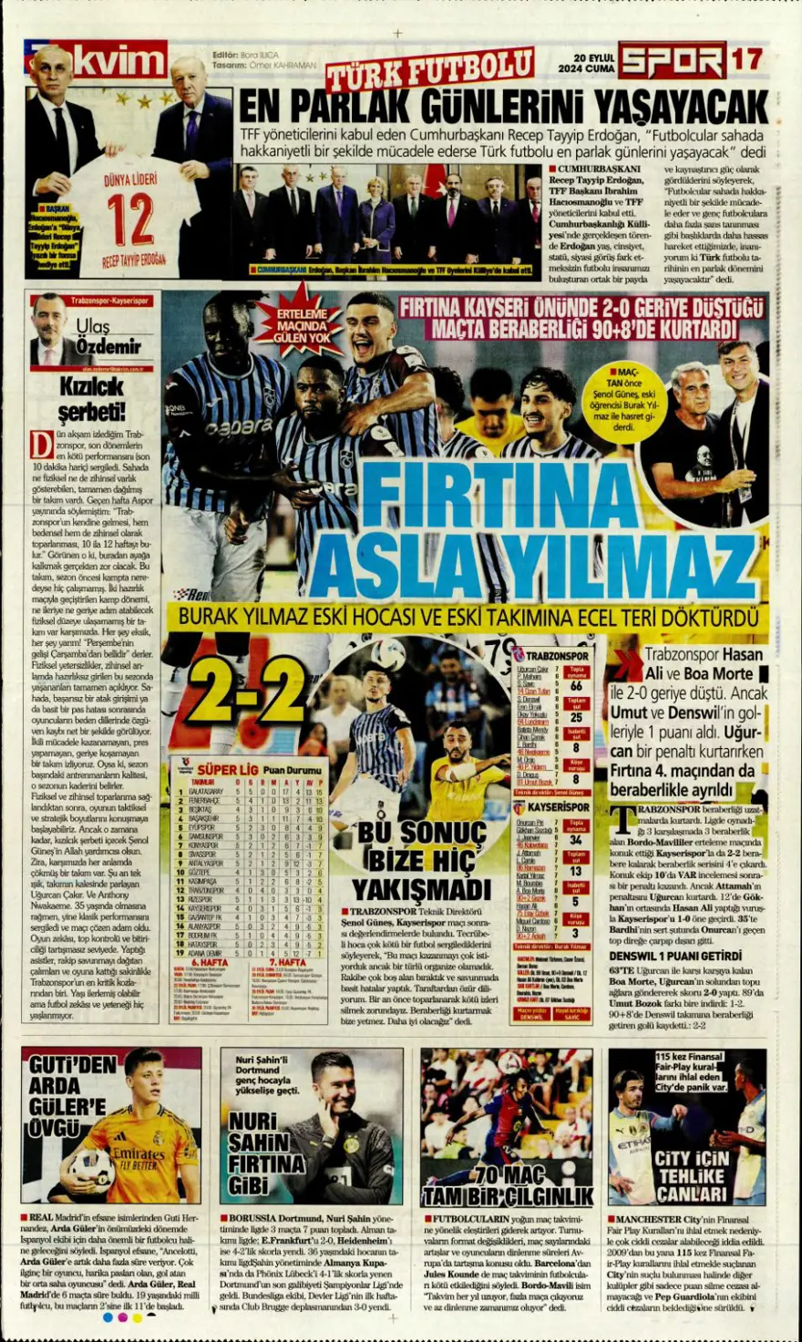 "520 milyon euroluk derbi" (20 Eylül 2024 spor manşetleri) 13