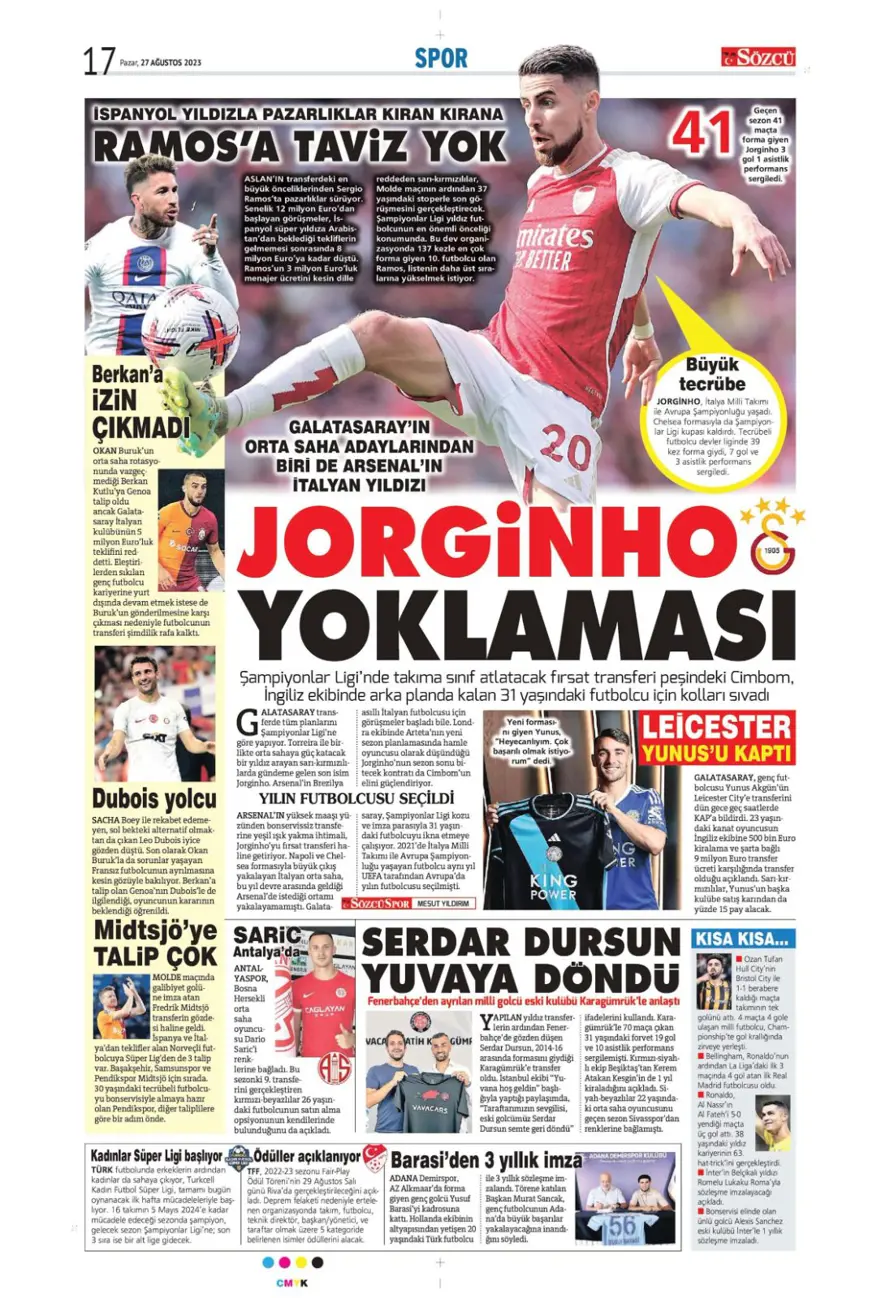 "Çilek transferler için nefesler tutuldu" (27 Ağustos 2023 spor manşetleri) 8 "Çilek transferler için nefesler tutuldu" (27 Ağustos 2023 spor manşetleri) 8