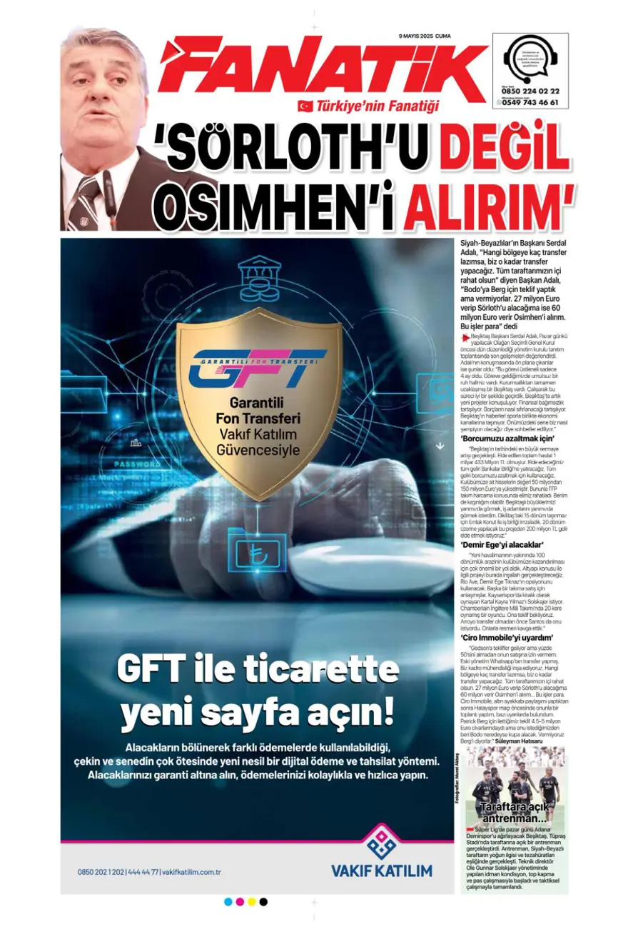 "Galatasaray 10'un peşini bırakmıyor" (9 Mayıs 2025 spor manşetleri) 10