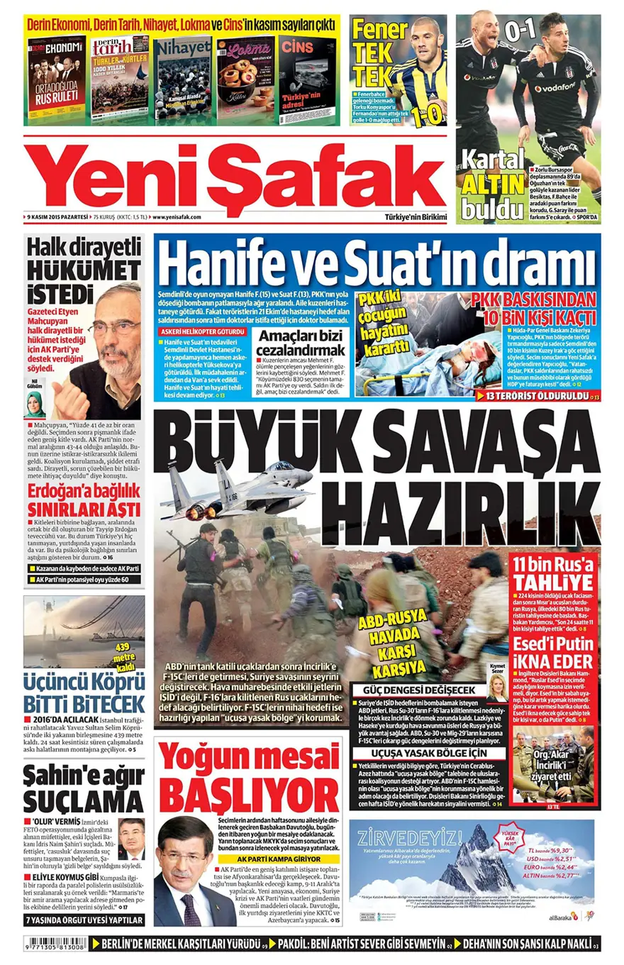 Günün gazete manşetleri - 9 Kasım 2015 17