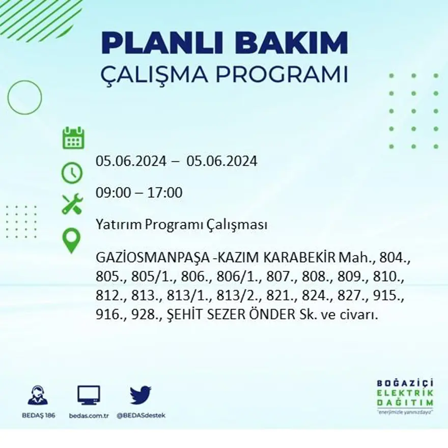 İstanbul'un 19 ilçesinde elektrik kesintisi: Elektrikler ne zaman gelecek? (5 Haziran BEDAŞ kesinti programı) 42 İstanbul'un 19 ilçesinde elektrik kesintisi: Elektrikler ne zaman gelecek? (5 Haziran BEDAŞ kesinti programı) 42
