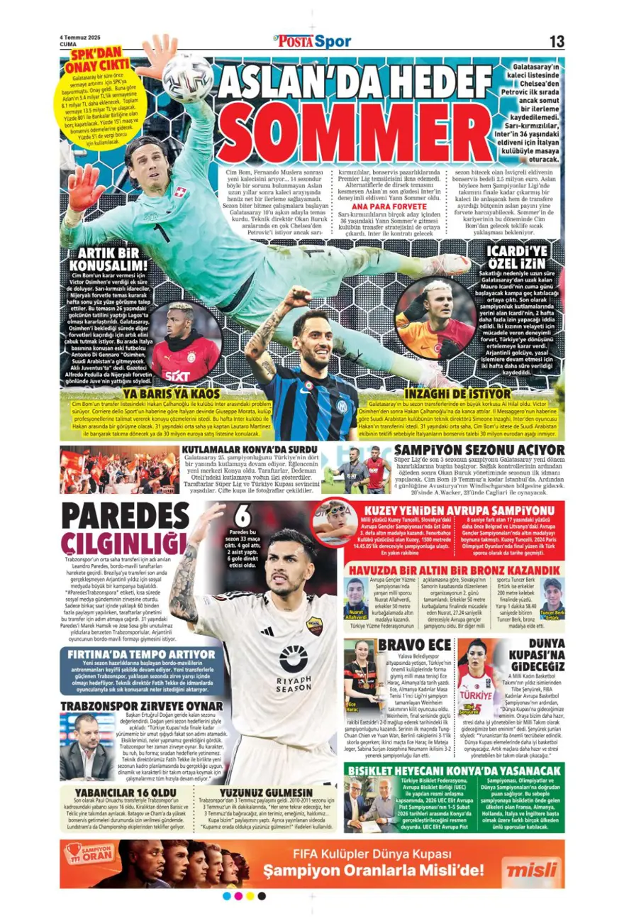 "Kale artık İrfan Can'ın" (4 Temmuz 2025 spor manşetleri) 11