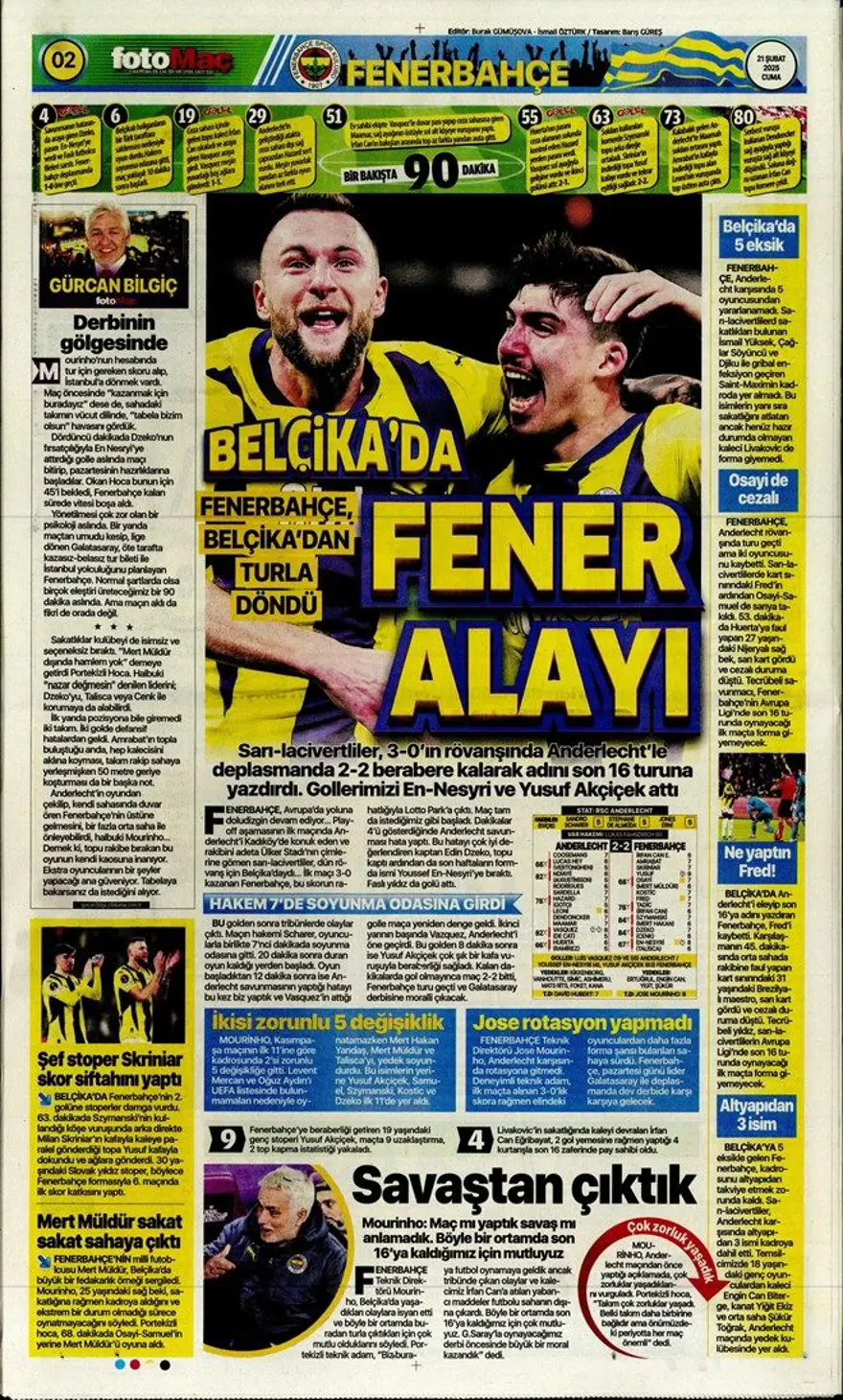"Fener işi bitirdi" (21 Şubat 2025 spor manşetleri) 8