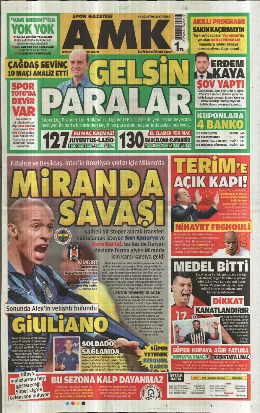 Günün spor gazeteleri (Transfer haberleri - 11 Ağustos 2017) Günün spor gazeteleri (Transfer haberleri - 11 Ağustos 2017)