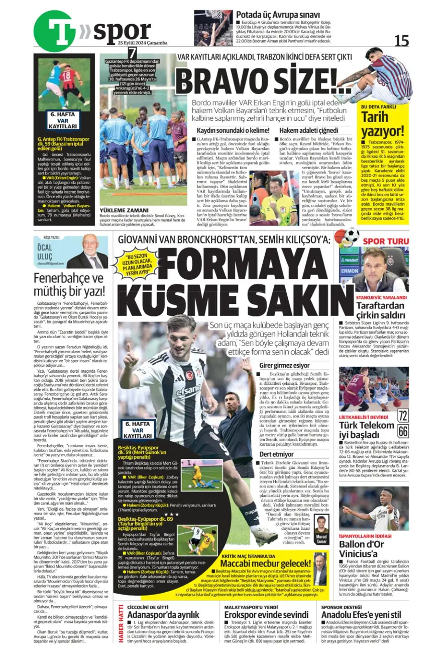 "Aslan için av vakti" (25 Eylül 2024 spor manşetleri) 13