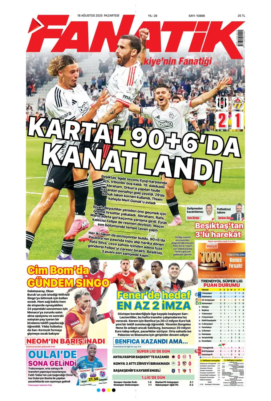 "Coşkudan kaosa" (18 Ağustos spor manşetleri) "Coşkudan kaosa" (18 Ağustos spor manşetleri)