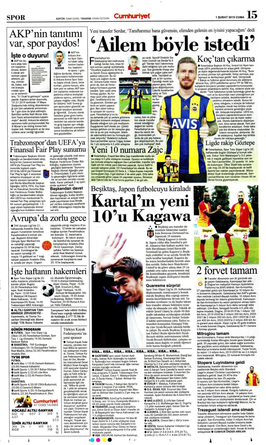 Günün spor manşetleri (1 Şubat 2019) 4