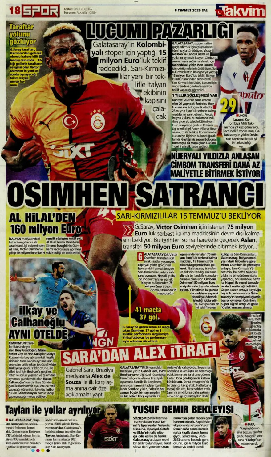 "100 milyon euro paniği" (8 Temmuz 2025 spor manşetleri) 21