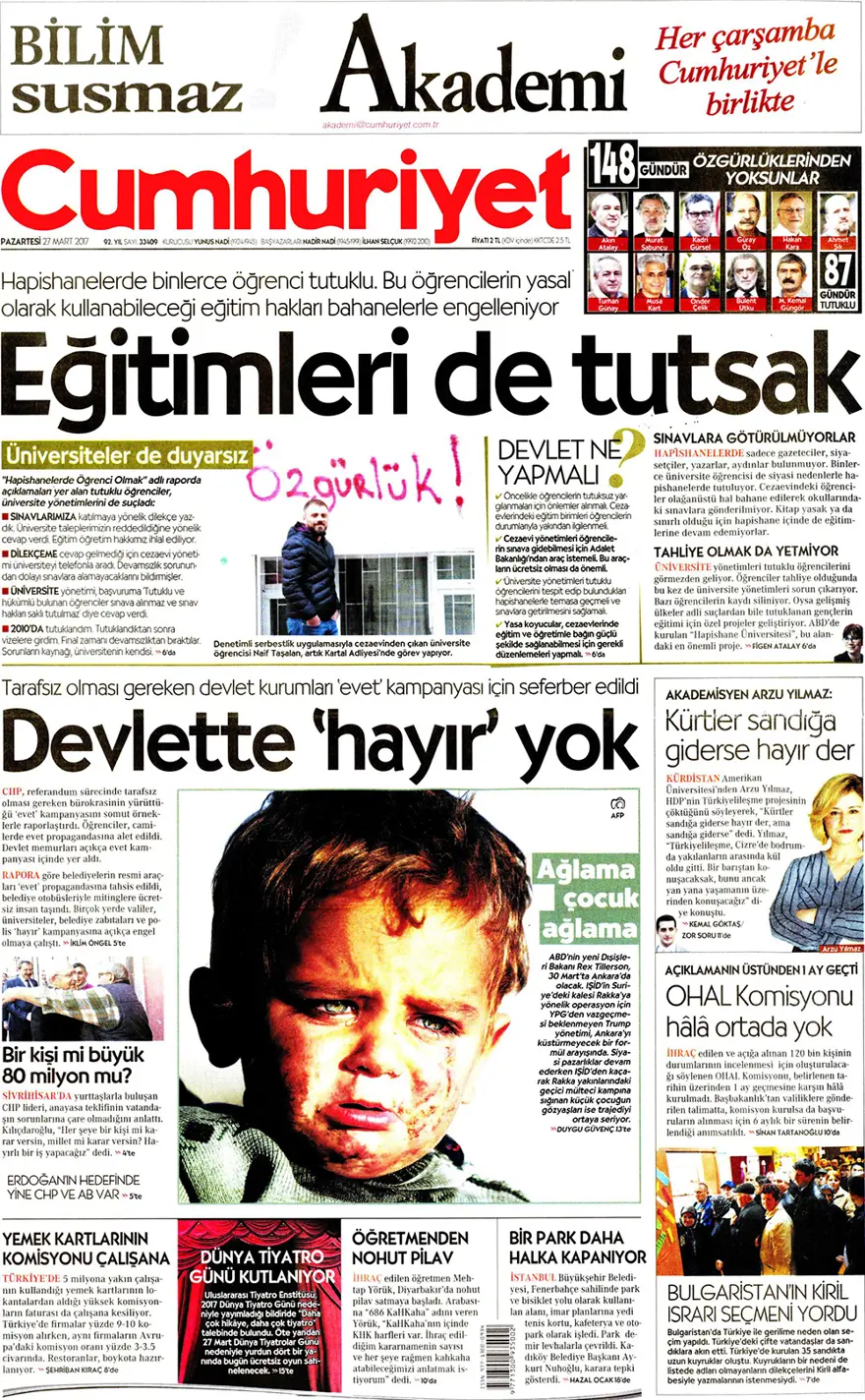 Günün gazete manşetleri - 27 Mart 2017 11