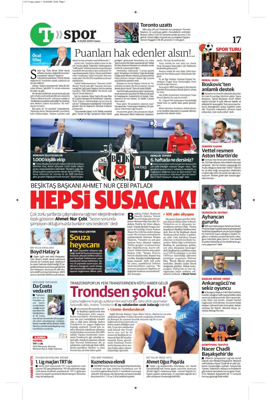 Günün spor manşetleri (11 Eylül 2020) 12