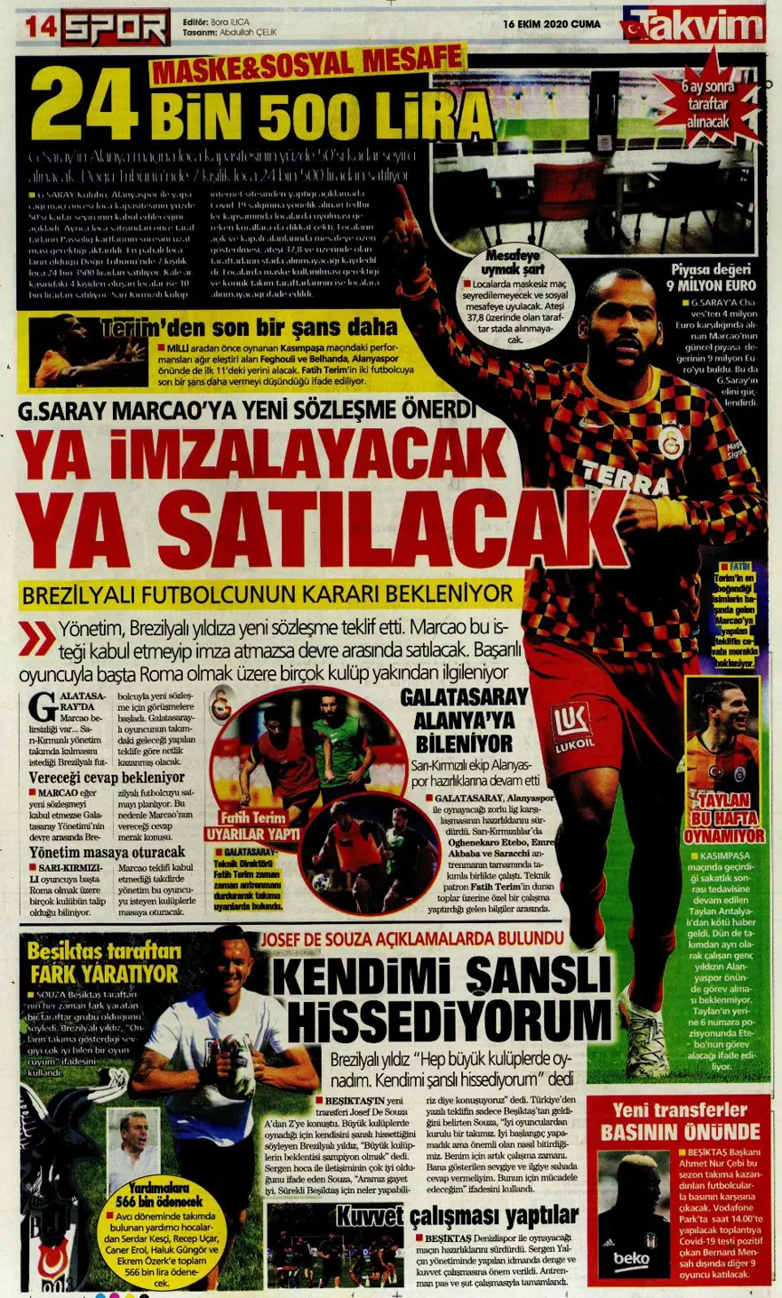 Günün spor manşetleri (16 Ekim 2020) 11