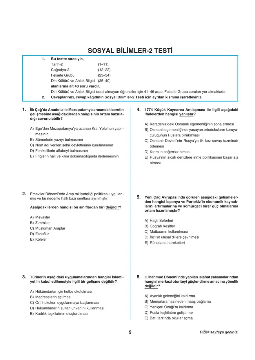 Uğur Okulları AYT -2 deneme sınavı 8