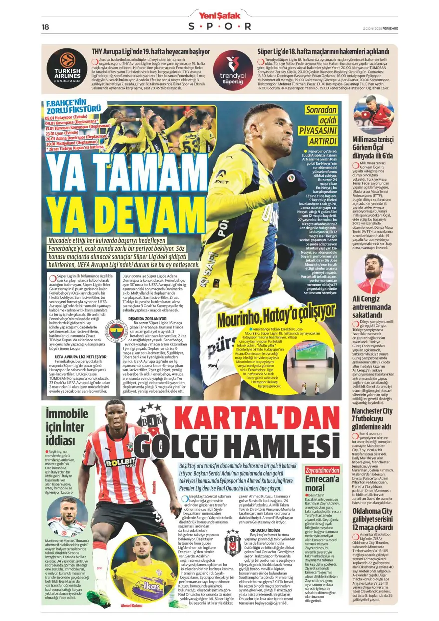 "Galatasaray'da Sane bombası" (2 Ocak 2025 spor manşetleri) 26