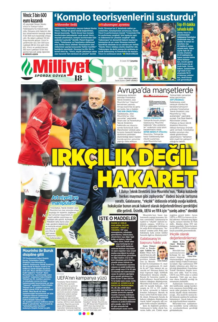 "Türk futbolunda maymun tartışması" (26 Şubat 2025 spor manşetleri) 10