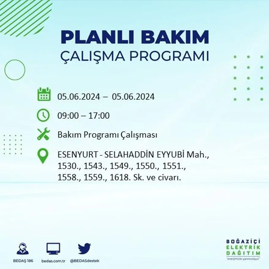 İstanbul'un 19 ilçesinde elektrik kesintisi: Elektrikler ne zaman gelecek? (5 Haziran BEDAŞ kesinti programı) 30 İstanbul'un 19 ilçesinde elektrik kesintisi: Elektrikler ne zaman gelecek? (5 Haziran BEDAŞ kesinti programı) 30