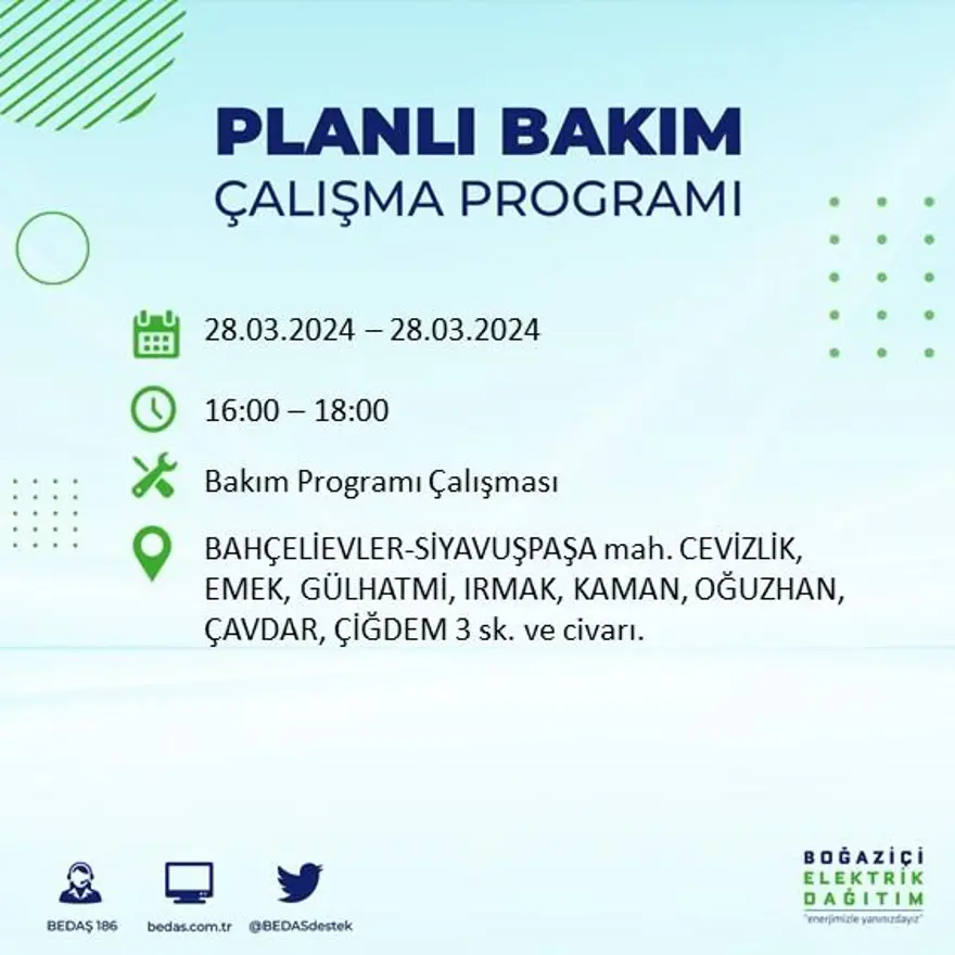 İstanbul'un 19 ilçesinde elektrik kesintisi: Elektrikler ne zaman gelecek? (28 Mart tarihli BEDAŞ kesinti programı) 12