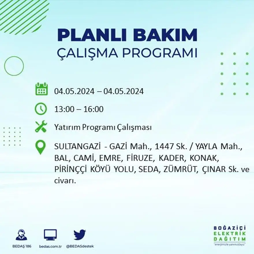İstanbul'un 17 ilçesinde elektrik kesintisi: Elektrikler ne zaman gelecek? (4 Mayıs tarihli BEDAŞ kesinti programı) 44 İstanbul'un 17 ilçesinde elektrik kesintisi: Elektrikler ne zaman gelecek? (4 Mayıs tarihli BEDAŞ kesinti programı) 44