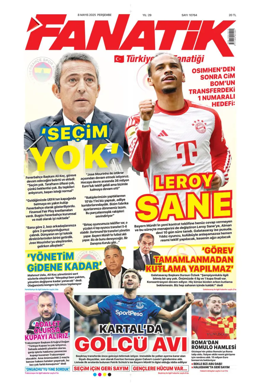 "Alacağım yok, borcum var" (8 Mayıs 2025 spor manşetleri) 5