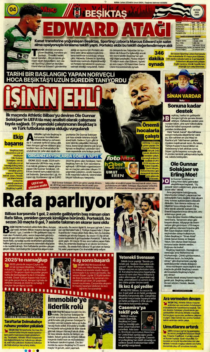 "Pavlovic sürprizi" (24 Ocak 2025 spor manşetleri) 4