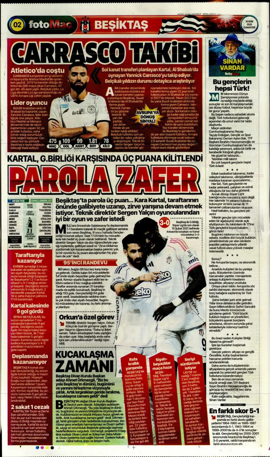 "Yine yeniden Ceballos" (18 Ekim 2025 spor manşetleri) 4