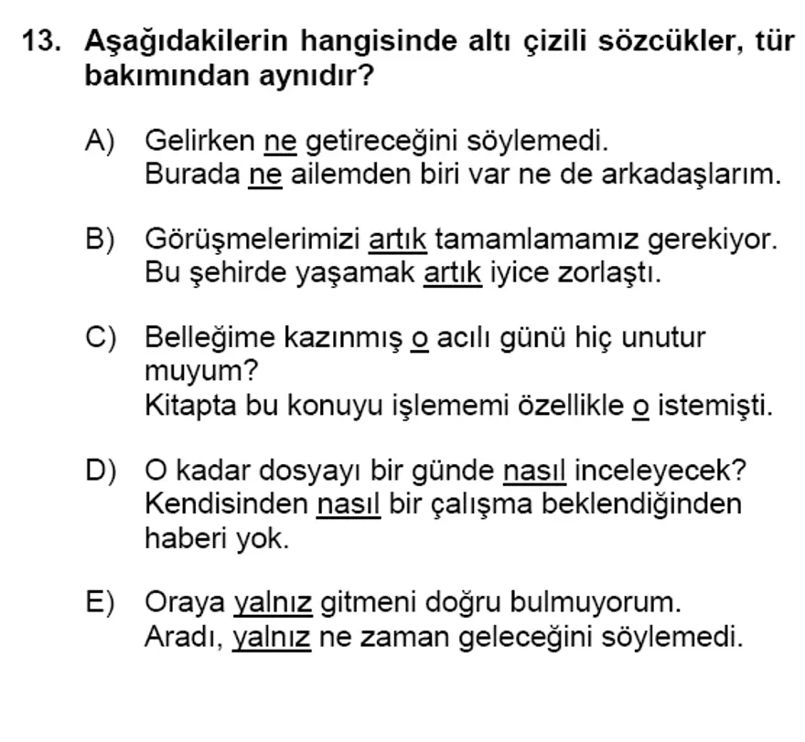 YGS Türkçe Soru ve Yanıtları 12