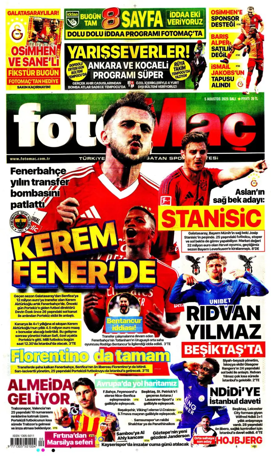 "Mou'nun prensi Kerem" (5 Ağustos spor manşetleri) 6 "Mou'nun prensi Kerem" (5 Ağustos spor manşetleri) 6