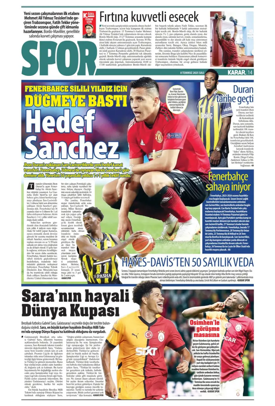"100 milyon euro paniği" (8 Temmuz 2025 spor manşetleri) 10