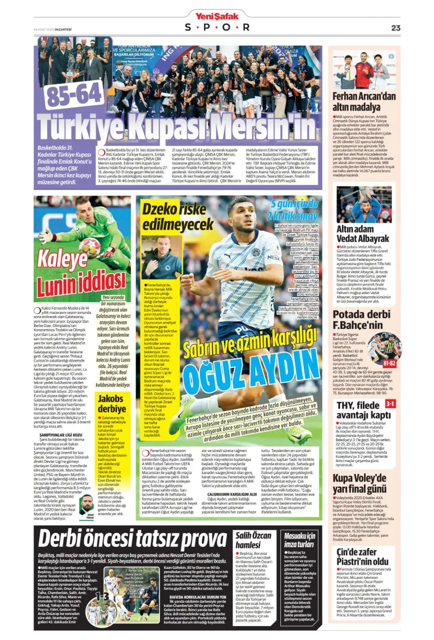 "Türkiye devler liginde" (24 Mart 2025 spor manşetleri) 18