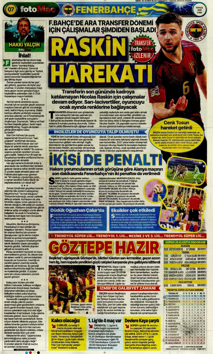 "Kabus gibi başlangıç" (19 Eylül spor manşetleri) 8