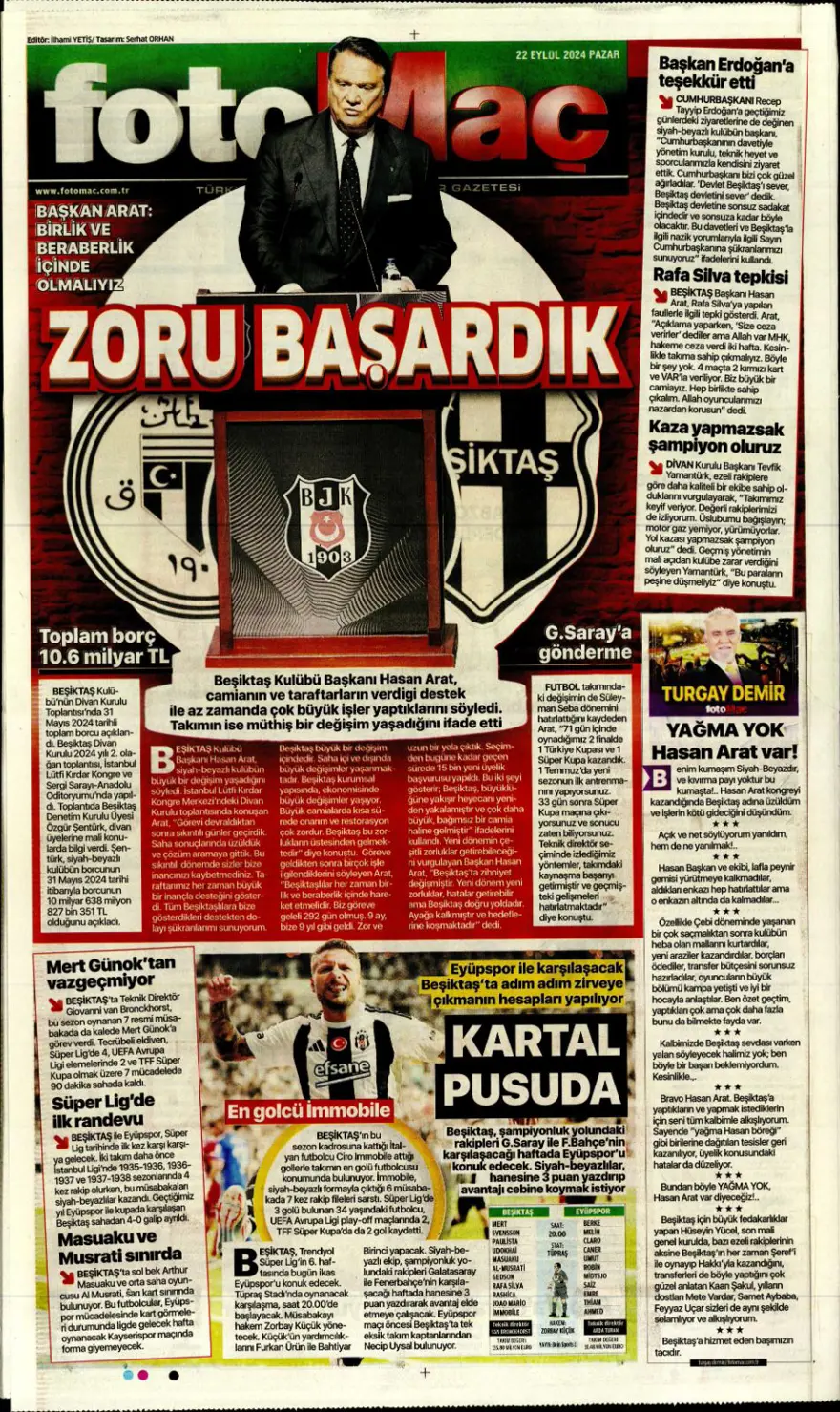 "Kadıköy Aslan'ı Galatasaray" (22 Eylül 2024 spor manşetleri) 19