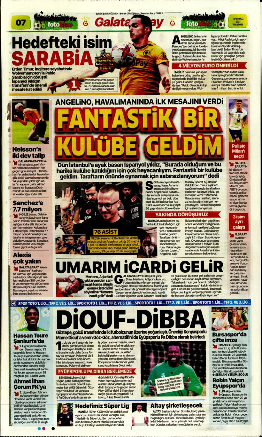 Günün spor manşetleri (13 Temmuz 2023) 5