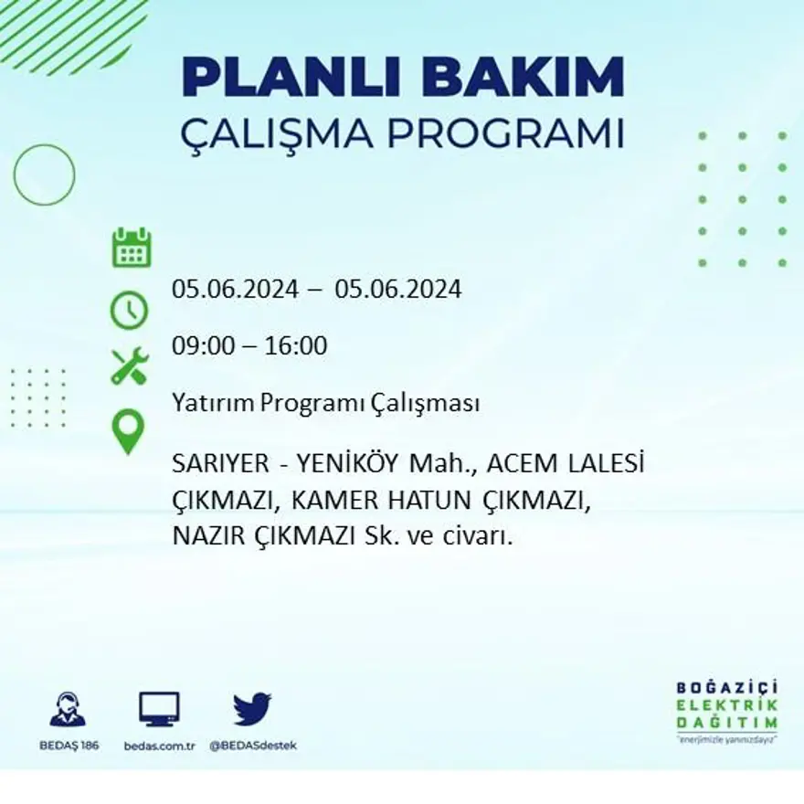 İstanbul'un 19 ilçesinde elektrik kesintisi: Elektrikler ne zaman gelecek? (5 Haziran BEDAŞ kesinti programı) 49 İstanbul'un 19 ilçesinde elektrik kesintisi: Elektrikler ne zaman gelecek? (5 Haziran BEDAŞ kesinti programı) 49