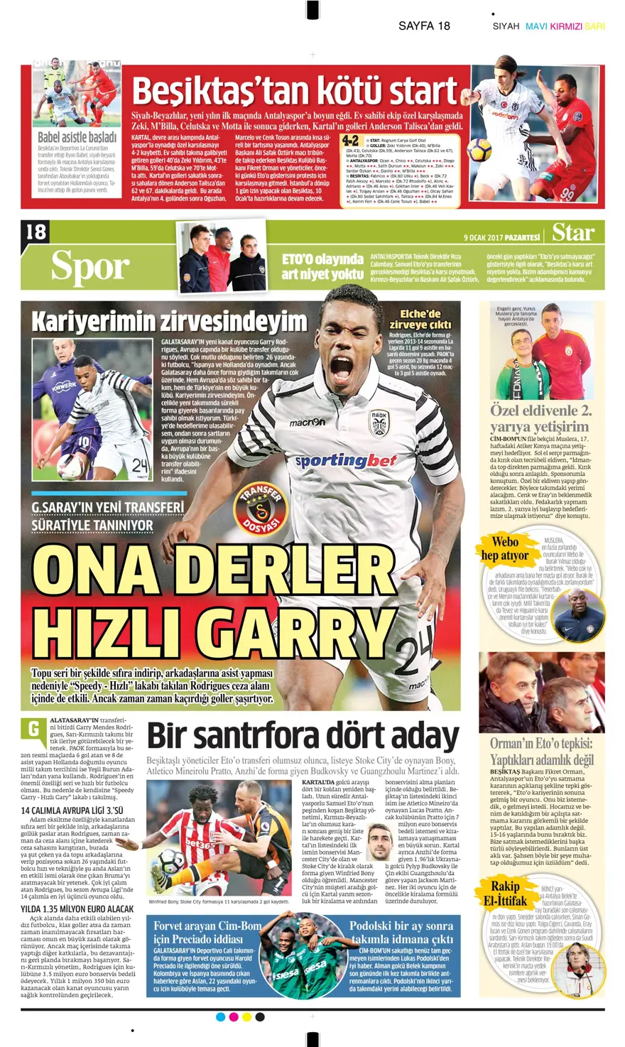 Günün spor manşetleri (09 Ocak 2017) 17