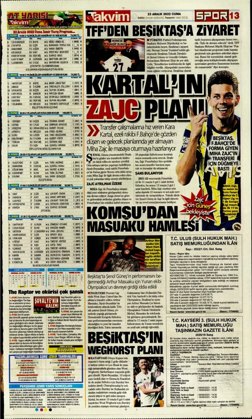 Günün spor manşetleri (23 Aralık 2022) 22