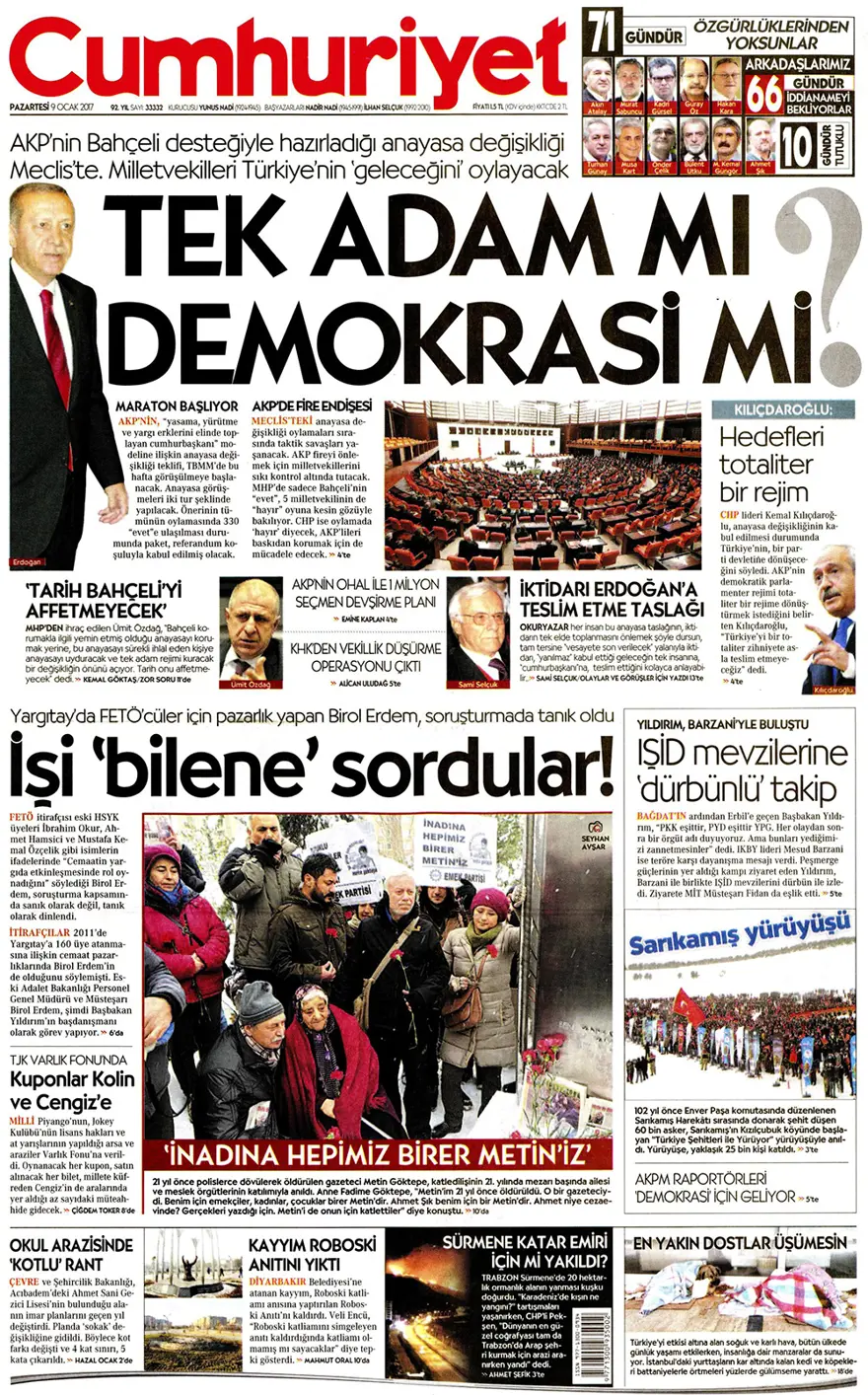 Günün gazete manşetleri - 9 Ocak 2017 11
