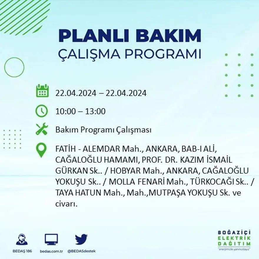 22 Nisan tarihli BEDAŞ kesinti programı: İstanbul'un 18 ilçesinde elektrik kesintisi: Elektrikler ne zaman gelecek? 46 22 Nisan tarihli BEDAŞ kesinti programı: İstanbul'un 18 ilçesinde elektrik kesintisi: Elektrikler ne zaman gelecek? 46