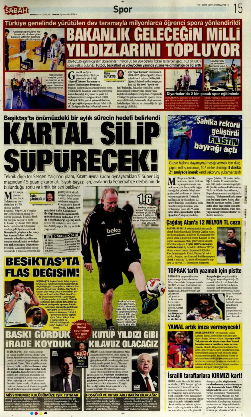 "Yine yeniden Ceballos" (18 Ekim 2025 spor manşetleri) 14