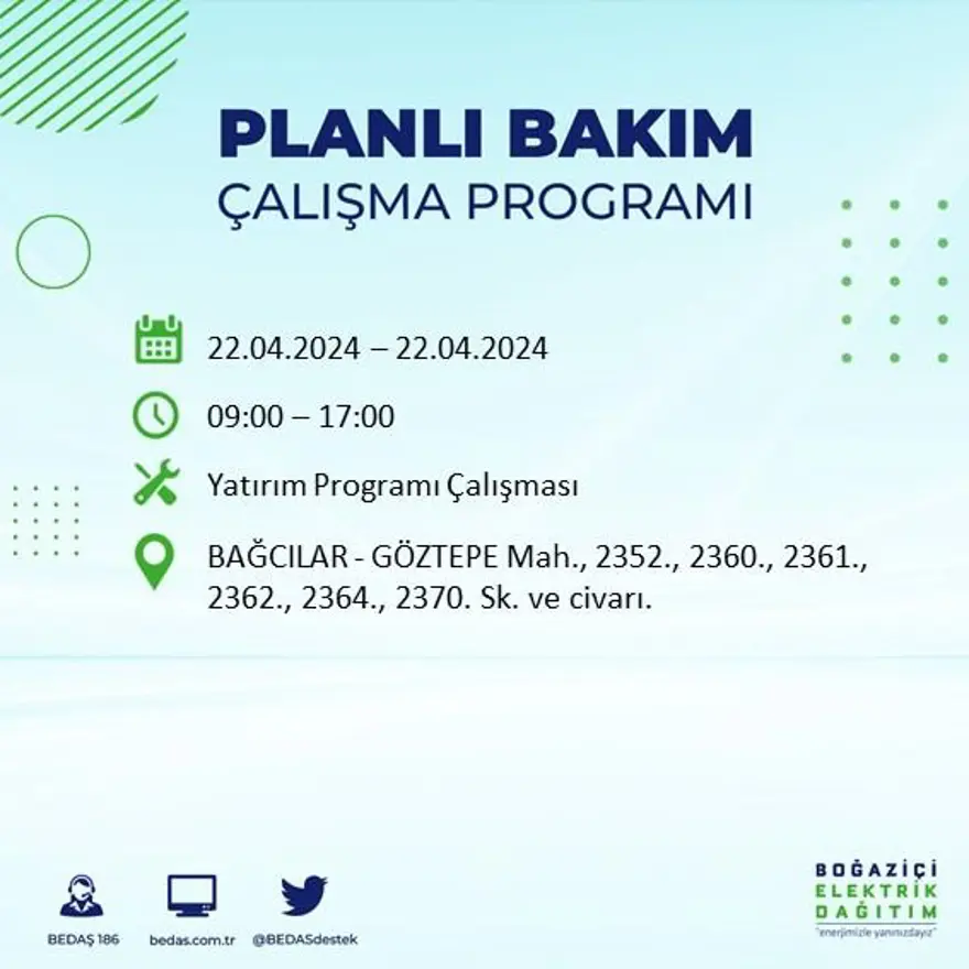 22 Nisan tarihli BEDAŞ kesinti programı: İstanbul'un 18 ilçesinde elektrik kesintisi: Elektrikler ne zaman gelecek? 2 22 Nisan tarihli BEDAŞ kesinti programı: İstanbul'un 18 ilçesinde elektrik kesintisi: Elektrikler ne zaman gelecek? 2
