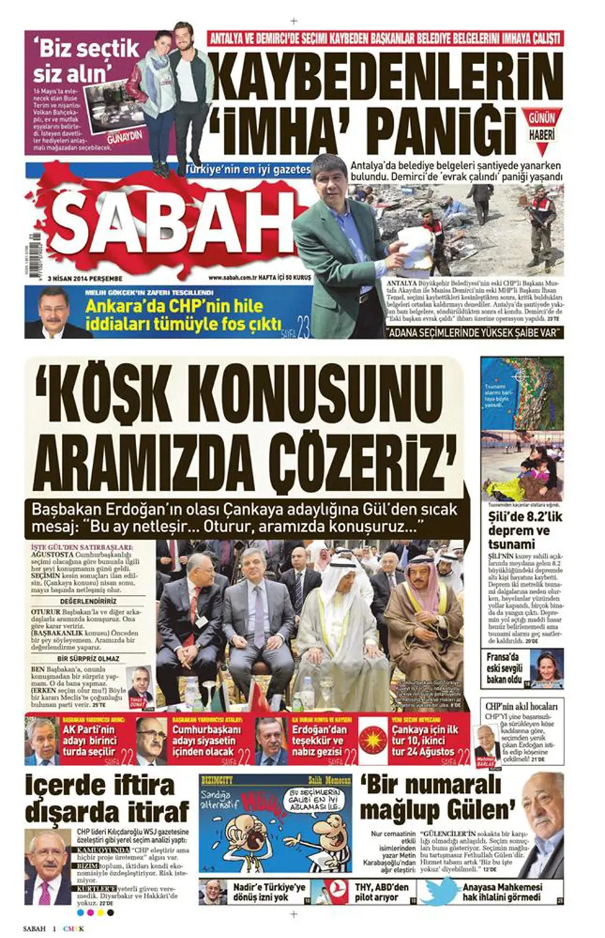 Günün gazete manşetleri - 3 Nisan 2014 12