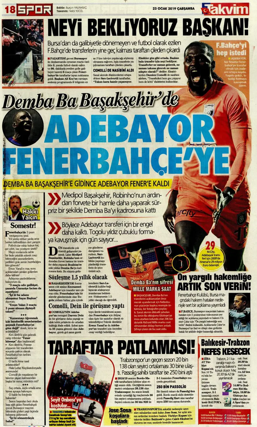 Günün spor manşetleri (23 Ocak 2019) 15