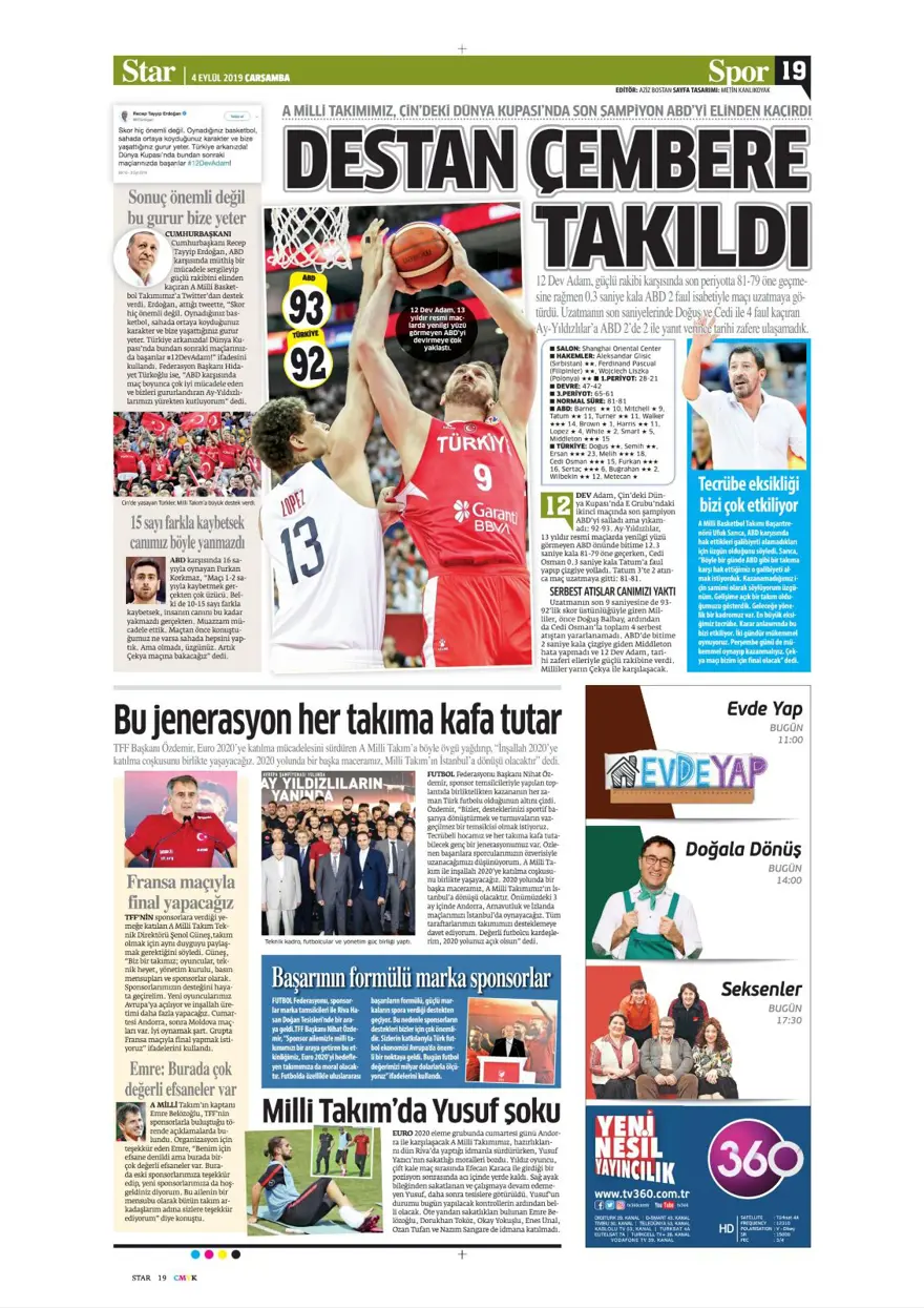 Günün spor manşetleri (04 Eylül 2019) 16
